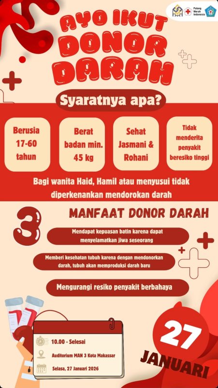 Wujudkan Aksi Kemanusiaan, PMR WIRA 242 MAN 3 Kota Makassar Ajak Warga Madrasah Donor Darah