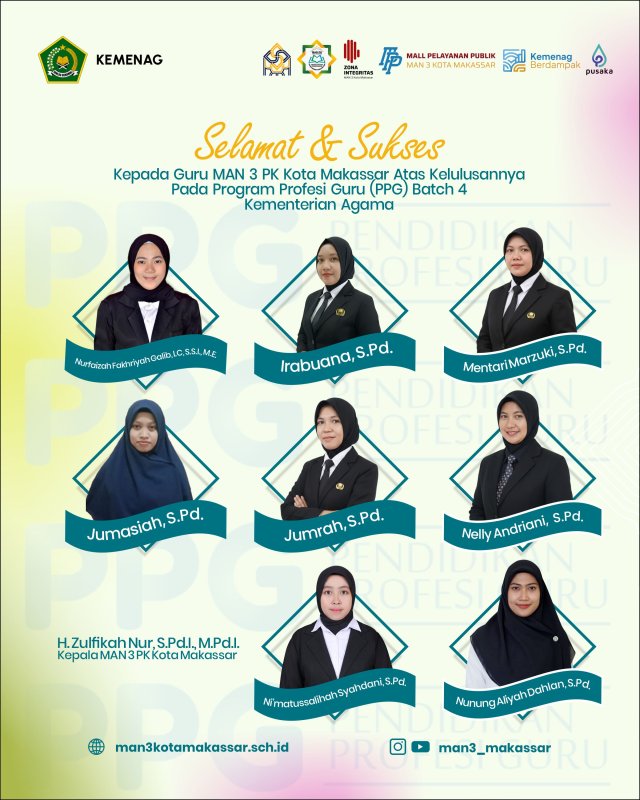 Perkuat Kualitas Pendidik, Delapan Guru MAN 3 PK Kota Makassar Lulus Program PPG Batch 4 Kemenag