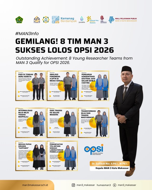 GEMILANG, PRESTASI MEMBANGGAKAN DARI PENELITI MUDA MAN 3