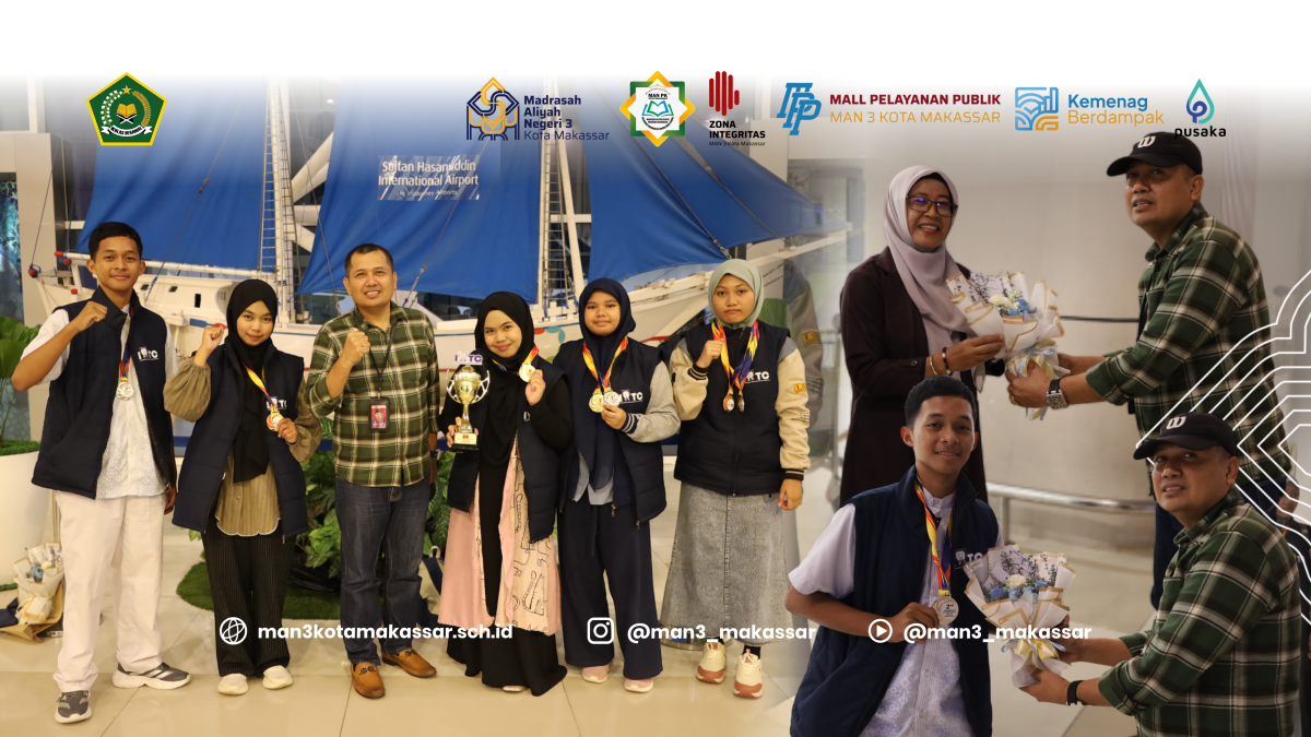 Pulang Bawa Dua Piala Internasional, Kepala MAN 3 Kota Makassar Jemput Langsung Tim Robotik di Bandara
